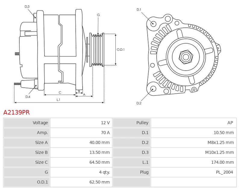 A1142 12V 70A Alternator Fits Mazda Demio - Image 2